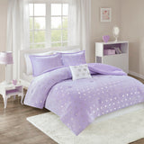 Mi Zone Rosalie Casual Metallic Printed Plush Comforter Set with Throw Pillow MZ10-0574 Purple/Silver