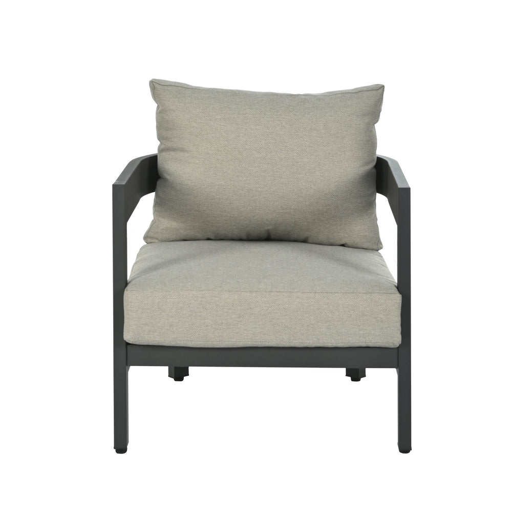 English Elm U_STYLE Outdoor Patio Seating Set with Durable Iron Frame, Plastic Wood Table, Thick Cushions for Comfort Light Gray WY000442AAA