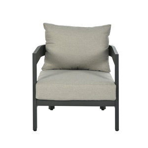 English Elm U_STYLE Outdoor Patio Seating Set with Durable Iron Frame, Plastic Wood Table, Thick Cushions for Comfort Light Gray WY000442AAA