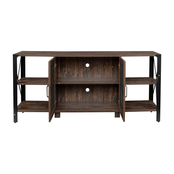 English Elm TV Industrial Farmhouse Stand with Metal Frame and Open Shelves for Large TVs, Durable Storage Unit Espresso W331S00123