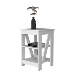 English Elm White Engineered Wood Side Table with 2 Shelves, Modern Compact Accent Table for Living Room Decor B062P193655