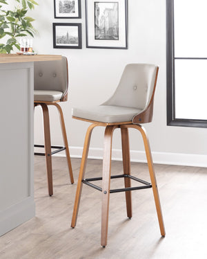 English Elm Fixed-height Swivel Barstools Velvet Seat Bentwood Legs Chrome Footrest Set of 2 B202S02186