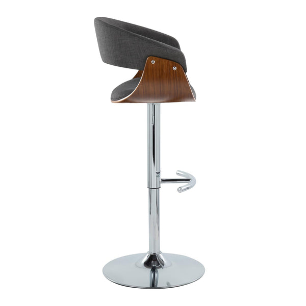English Elm Vintage Mid-Century Adjustable Swivel Barstool Set of 2 — Charcoal Fabric, Walnut Accents, Chrome Base B202S01081