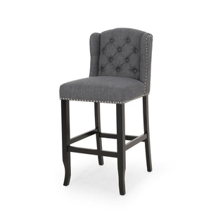 English Elm Christopher Knight Home® - Vienna Tufted Wingback Counter Stools Set of 2 — Button-Tufted Fabric, Nailhead Trim, Rubberwood Frame Charcoal 64856.00CHAR
