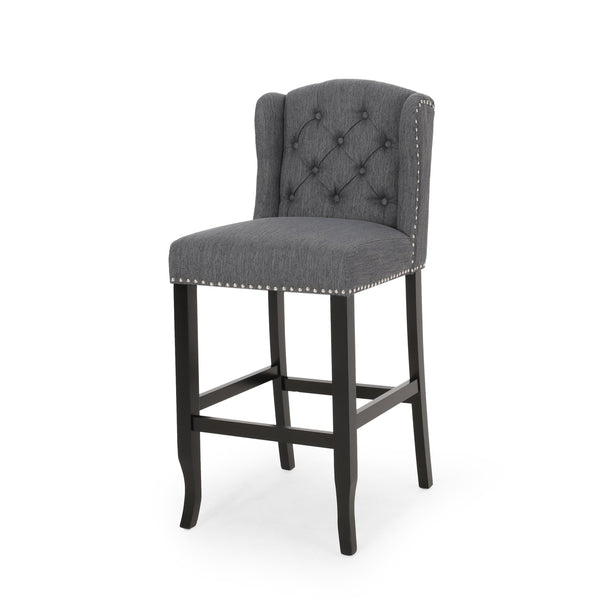 English Elm Christopher Knight Home® - Vienna Tufted Wingback Counter Stools Set of 2 — Button-Tufted Fabric, Nailhead Trim, Rubberwood Frame Charcoal 64856.00CHAR