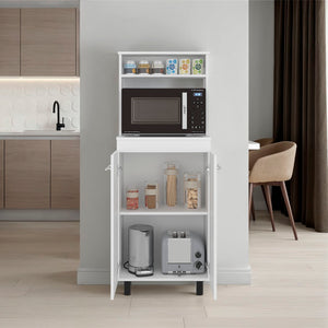 English Elm Enderlin Kitchen Microwave Stand with Open Shelves Cabinet White Melamine Finish B097P474297