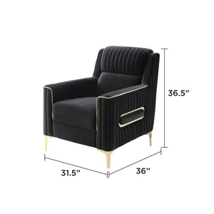 English Elm Ruby Upholstered Accent Chair with Birch Frame Gold Legs and Pocket Coil Comfort Black B009P447499