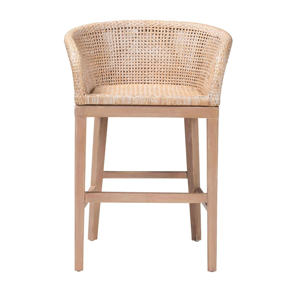 English Elm Modern Seagrass Woven Acacia Wood Counter Stool with Padded Seat for Kitchen Islands B2750P467720