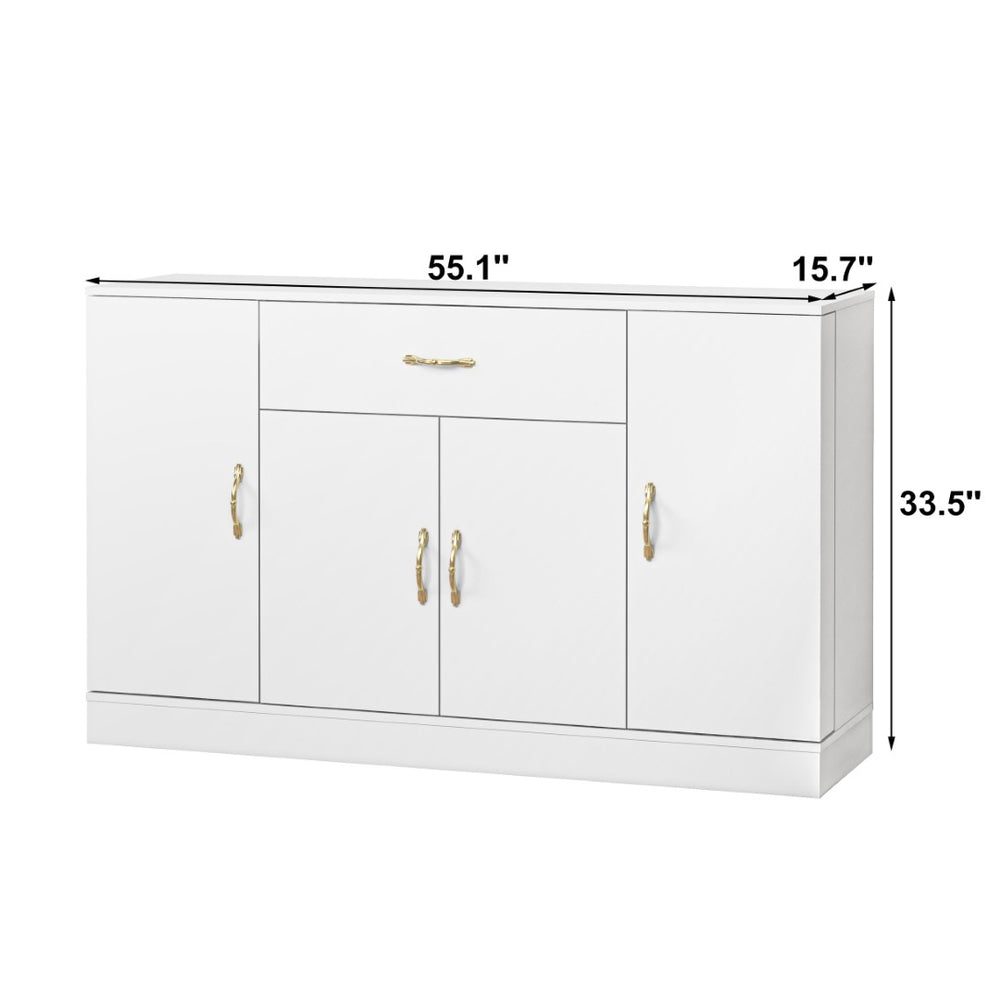 English Elm Sideboard Buffet Cabinet White Finish 4 Door 1 Drawer Modern Kitchen Dining Storage W409S00019