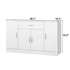 English Elm Sideboard Buffet Cabinet White Finish 4 Door 1 Drawer Modern Kitchen Dining Storage W409S00019