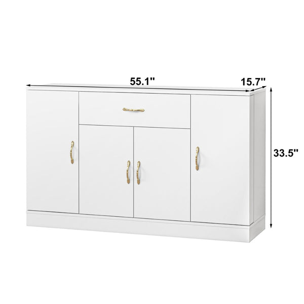 English Elm Sideboard Buffet Cabinet White Finish 4 Door 1 Drawer Modern Kitchen Dining Storage W409S00019