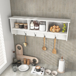 English Elm White Wall Mounted Coat Rack with 4 Dual Hooks and Shelf, Heavy-Duty 55 lb Load-Bearing Entryway Organizer W40939293