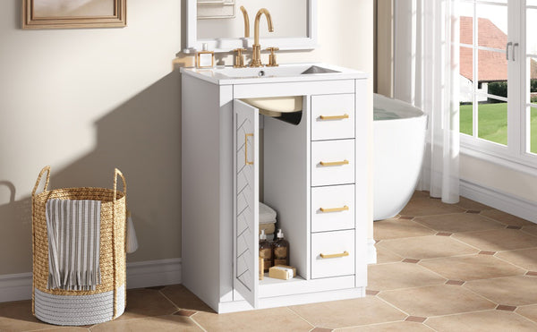 English Elm 24" Modern Bathroom Vanity With Integrated Sink, Soft-Close Drawers, Stylish Gold Hardware Finish N710P341038K
