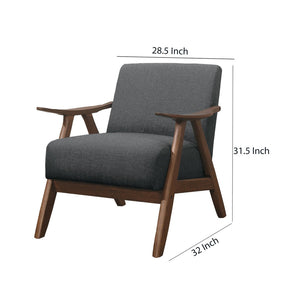 English Elm Fabric Upholstered Mid-century Accent Chair Curved Wooden Arms Angled Tapered Legs Gray B056P416785