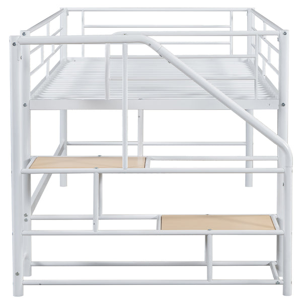 English Elm Mid Mid Loft Bed with Storage Stairs Twin Safety Ladder Low 26.6" Slats Sturdy Metal Frame White MF323325AAK