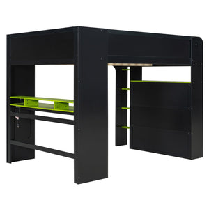 English Elm Full Size Gaming Bunk Bed with Rgb Lighting Integrated Desk Wardrobe and Storage Green LT100266AAG
