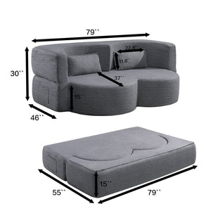 English Elm Folding Floor Futon Sofa Sleeper in Plush Teddy Velvet for Studio or Guest Rooms Light Grey W3739P368634