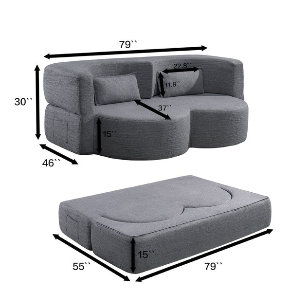 English Elm Folding Floor Futon Sofa Sleeper in Plush Teddy Velvet for Studio or Guest Rooms Light Grey W3739P368634
