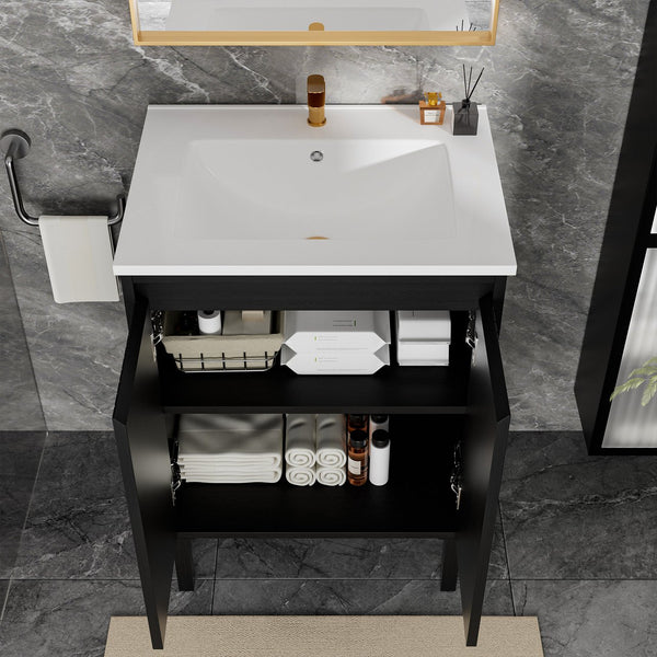 English Elm 24 Compact Bathroom Vanity with Sink — Floor-Standing Stability, Soft-Close Drawers, Large Storage, Durable Finish Black 29.13 L x 6.49 W x 26.37 H W3520S00014