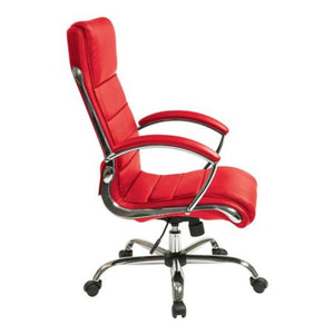 OSP Home Furnishings Executive Faux Leather Office Chair with Lumbar Support Chrome Accents and Padded Arms FL1327C-U9