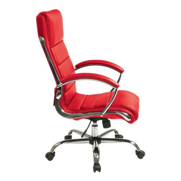 OSP Home Furnishings Executive Faux Leather Office Chair with Lumbar Support Chrome Accents and Padded Arms FL1327C-U9