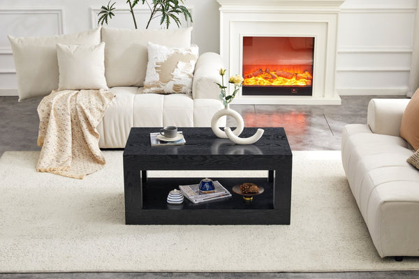 English Elm Modern Two Tier Rectangular Coffee Table with Open Shelf Storage for Living Rooms W3875P389554
