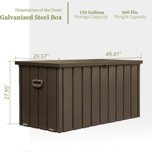 English Elm 150 Gallon Outdoor Storage Deck Box Waterproof Metal Patio Bin with Wheels, Lockable, Heavy-Duty Dark Brown W1859P168271