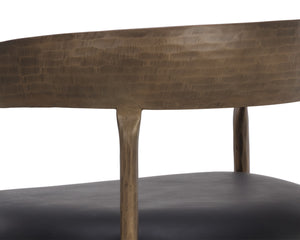 Sunpan Zanatta Dining Armchair – Handcrafted Antique Brass Frame with Unique Hammered Metal Detailing Charcoal Black Leather