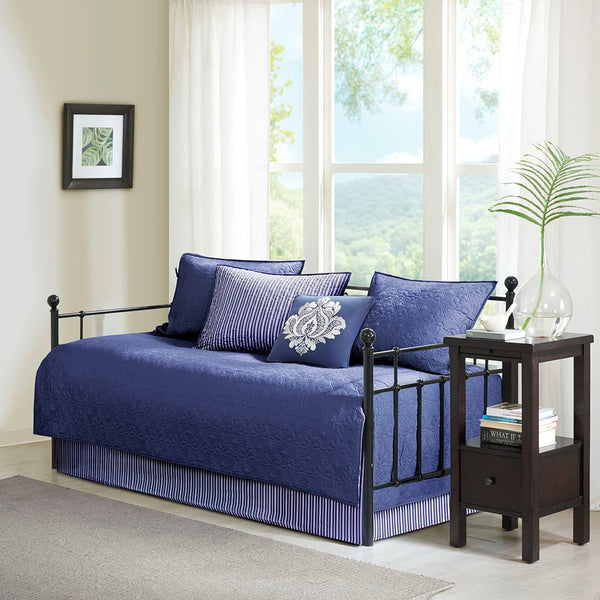 English Elm 6 Piece Reversible Daybed Cover Set with Quilted Stitch Texture, Antimicrobial Protection, Cottage Charm Navy 17.72 L x 15.75 W x 8.66 H B03597505