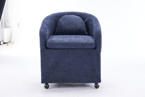 English Elm 059-Set Chenille Fabric Dining Armchair with Ergonomic Back Cushion, 360° Swivel & Smooth Wheels, Upholstered Comfort for Indoor Spaces Blue W527P242556