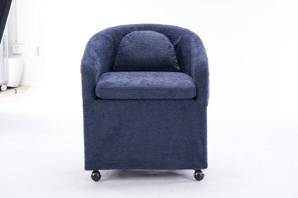 English Elm 059-Set Chenille Fabric Dining Armchair with Ergonomic Back Cushion, 360° Swivel & Smooth Wheels, Upholstered Comfort for Indoor Spaces Blue W527P242556