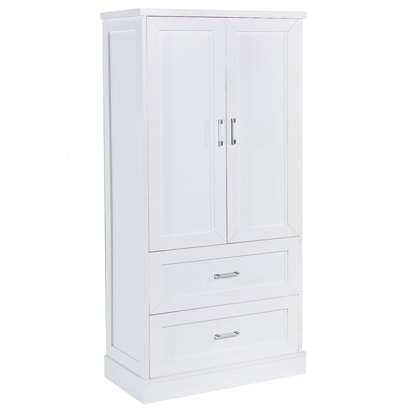 English Elm Tall Bathroom Storage Cabinet with Adjustable Shelves, Two Doors & Drawers, Space-Saving 66" Tall White N725P178675K