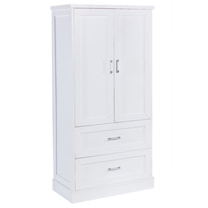English Elm Tall White Mdf Bathroom Storage Cabinet with Adjustable Shelves and Two Lower Drawers N725S178675K