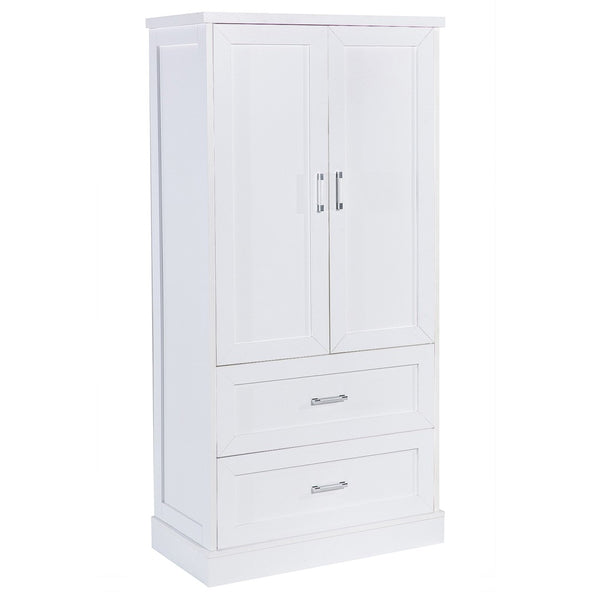 English Elm Tall White Mdf Bathroom Storage Cabinet with Adjustable Shelves and Two Lower Drawers N725S178675K
