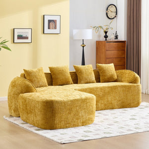 English Elm Yellow Chenille L-Shaped Sofa – Stylish, Space-Saving Comfort With 4 Throw Pillows For Any Room W3612S00019-GIGA