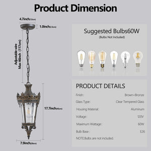 English Elm 18"(h) Crown Top Cast Aluminum Pendant Lantern Clear Glass Vintage Outdoor Porch Light W1340P209951