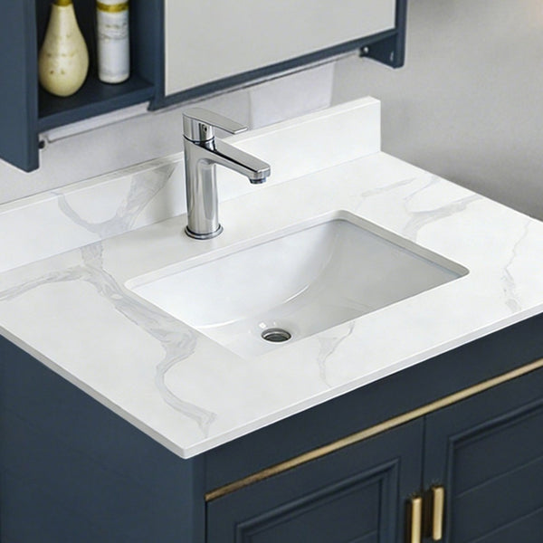 English Elm 31-inch Carrara Quartz Vanity Top Undermount Sink Backsplash Marble Look Bathroom W2699P459403