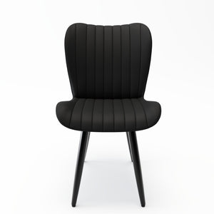 English Elm Set of 2 Armless Faux Leather Dining Chairs with Cushioned Seats and Metal Legs Black W3316P426943