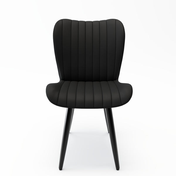 English Elm Set of 2 Armless Faux Leather Dining Chairs with Cushioned Seats and Metal Legs Black W3316P426942