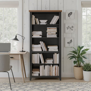 English Elm 72 72 inch High 5-Shelf Bookcase Black & Whiskey Two-Tone Finish, Farmhouse Style, Fully Assembled B108P160152