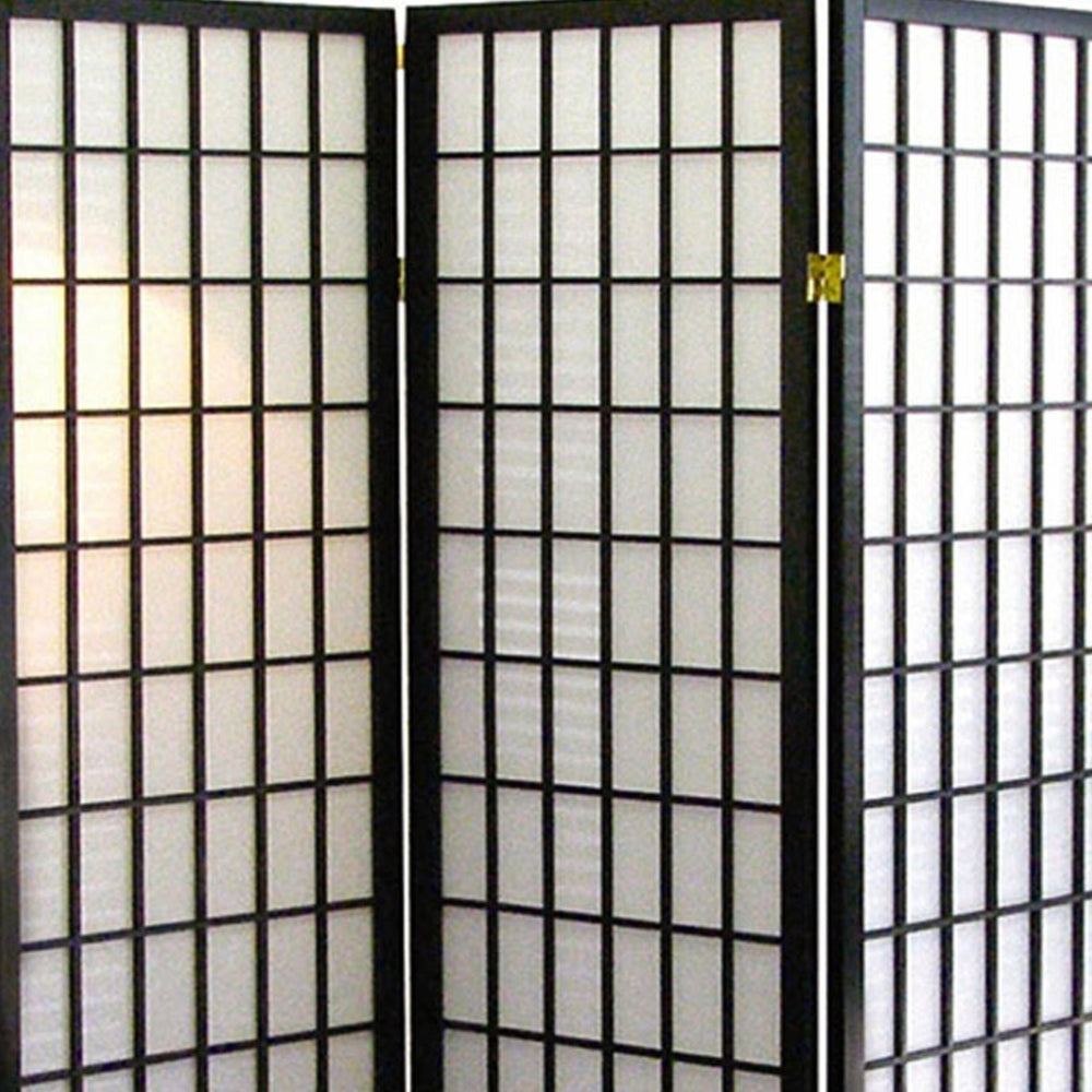 English Elm 70" Tall Japanese-Style 3-Panel Room Divider, Elegant Black Folding Screen For Privacy & Decor B072115956