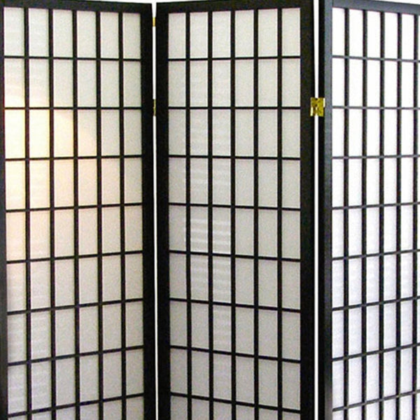 English Elm 70" Tall Japanese-Style 3-Panel Room Divider, Elegant Black Folding Screen For Privacy & Decor B072115956