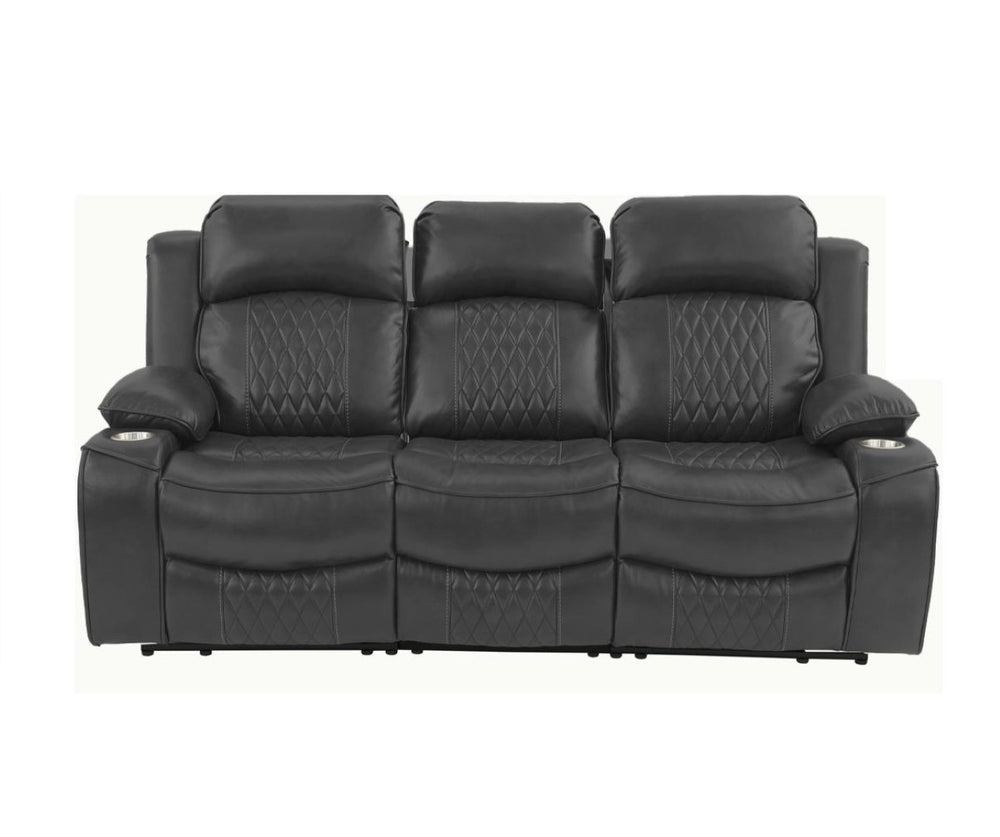 English Elm Power Motion Sofa – Charcoal Gel Leatherette With Storage Arms & Cup Holders For Ultimate Comfort B011S01069-GIGA
