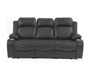English Elm Power Motion Sofa – Charcoal Gel Leatherette With Storage Arms & Cup Holders For Ultimate Comfort B011S01069-GIGA