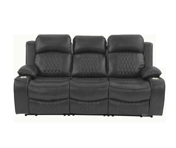 English Elm Power Motion Sofa – Charcoal Gel Leatherette With Storage Arms & Cup Holders For Ultimate Comfort B011S01069-GIGA