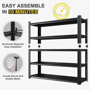 English Elm 59" Wide Black Metal Shelving Unit with Removable Dividers for Garage or Office T3625P455779