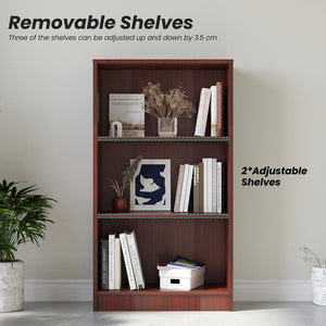 English Elm Bookcase Durable 3-Shelf Wood Freestanding Bookcase with Adjustable Shelves for Home Office Storage Mahogany T3623P381095
