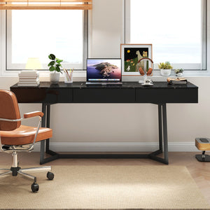 English Elm Modern Black 70.87" Computer Desk with Y-Shape Metal Legs, Spacious 70.9" Desktop for Home Office W331P286651