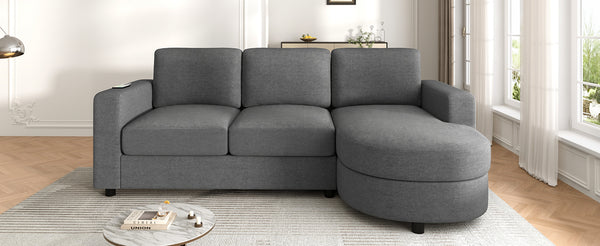 English Elm Modern L-Shaped Sectional Sofa With Curved Chaise, Usb Ports & Storage, Soft Chenille, Grey Finish N719S002170E