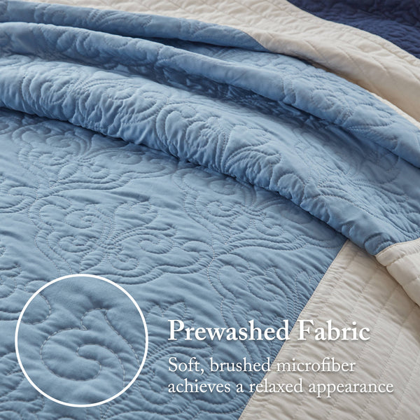 English Elm 7-Piece Full/Queen Quilt Set Navy with Euro Shams & Decorative Pillows, Brushed Microfiber Comfort Multicolor 15.35 L x 17.72 W x 9.45 H B035P408224